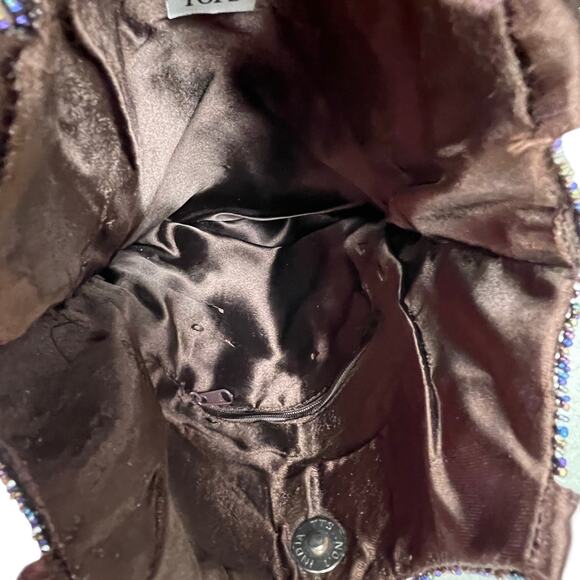 K&K VTG Table Tops Chocolate Brown Satin Floral Embroidered Sequin Shoulder Bag - Picture 5 of 13